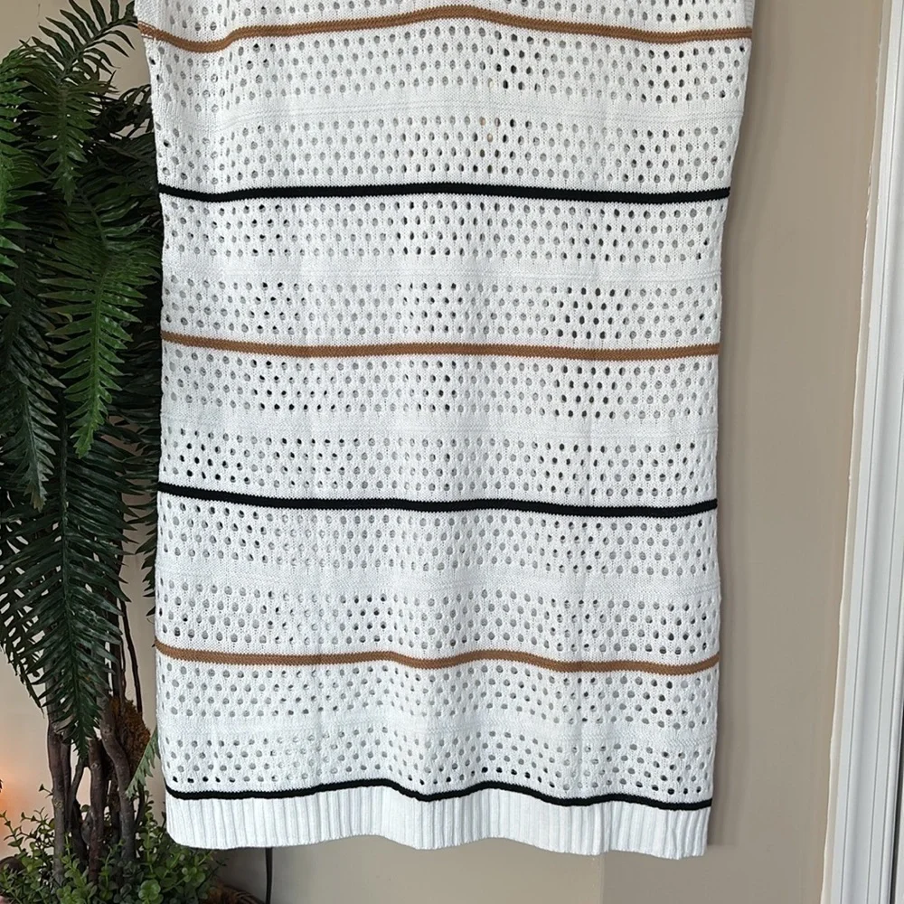 Brand New Dokotoo White Striped Crochet Knit Sweater Dress Swim Coverup V-Neck